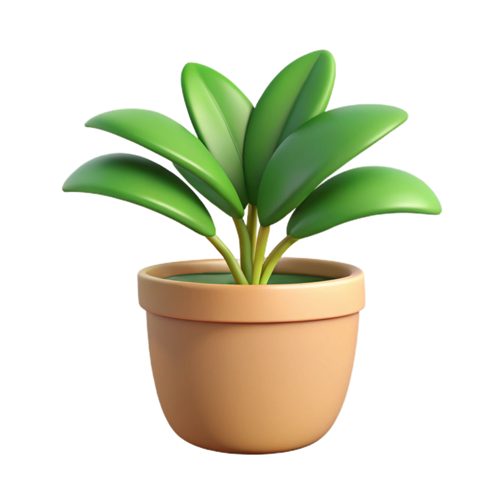 A charming 3D render of a potted plant with vibrant green leaves png