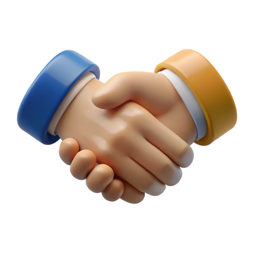 3D Render of a Cartoon Handshake Representing Business Partnership and Collaboration png
