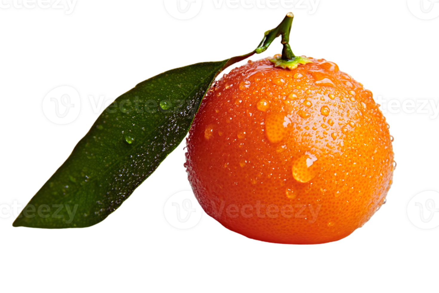Fresh Mandarin Orange With Water Droplets And Green Leaf On Black Background png