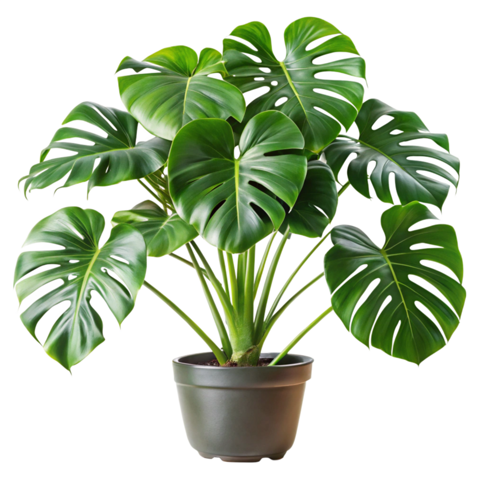 A Lush and Vibrant Monstera Deliciosa Houseplant in a Dark Gray Pot png