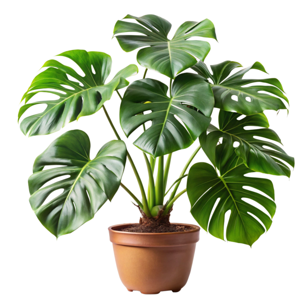 Lush Green Monstera Deliciosa Houseplant in Brown Pot Beautiful Indoor Plant png