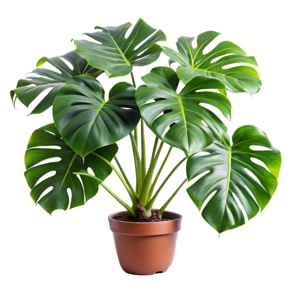 Vibrant Green Monstera Deliciosa Plant in a Brown Pot png