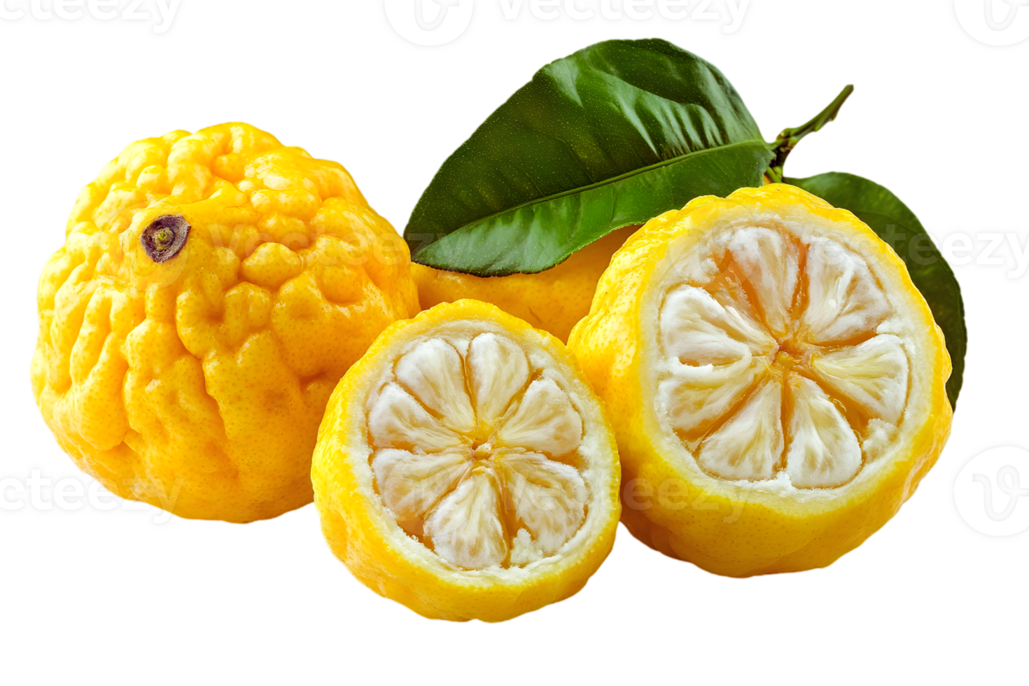 Fresh Yellow Citrus Fruit with Green Leaves png