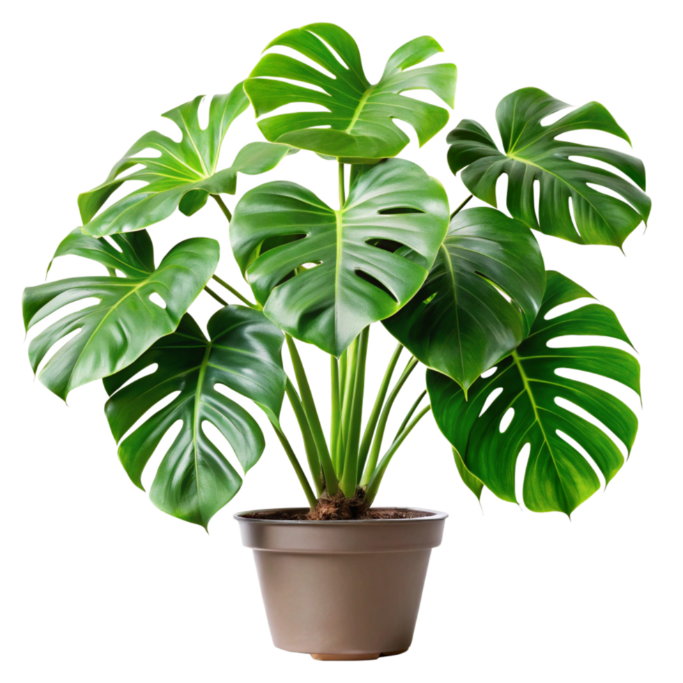 A Stunning Monstera Deliciosa Houseplant in a Beige Pot png