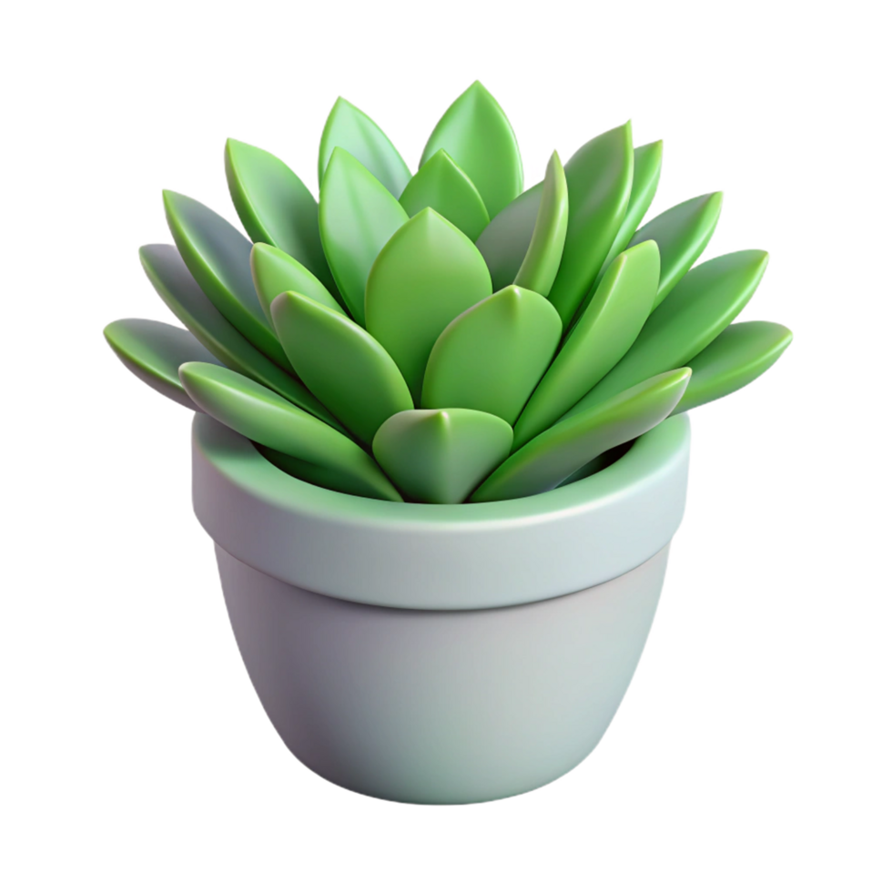 A 3D Render of a Green Succulent in a Light Gray Pot on a Black Background png