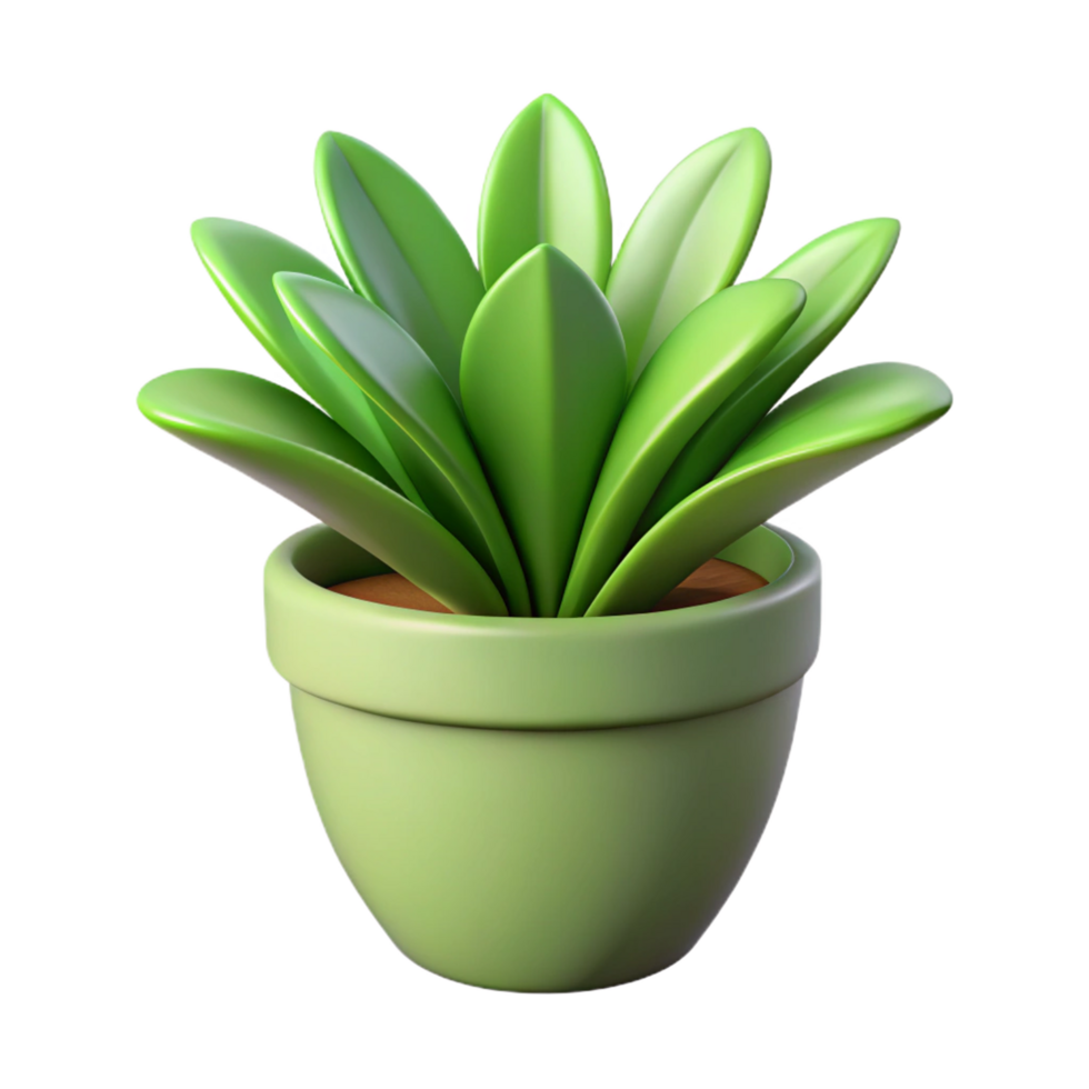 A vibrant green 3D rendered succulent plant in a light green pot, isolated on a black background png