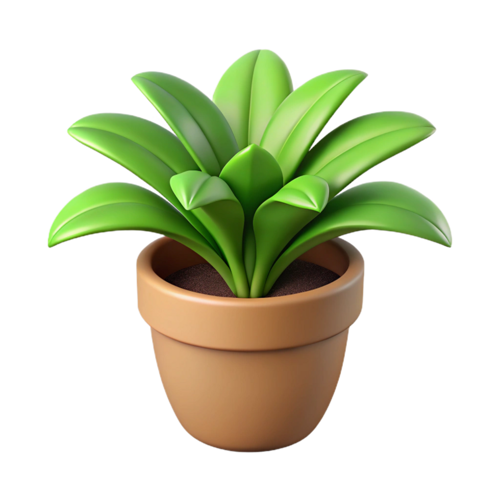 A vibrant green potted plant with large leaves in a terracotta pot 3D render png