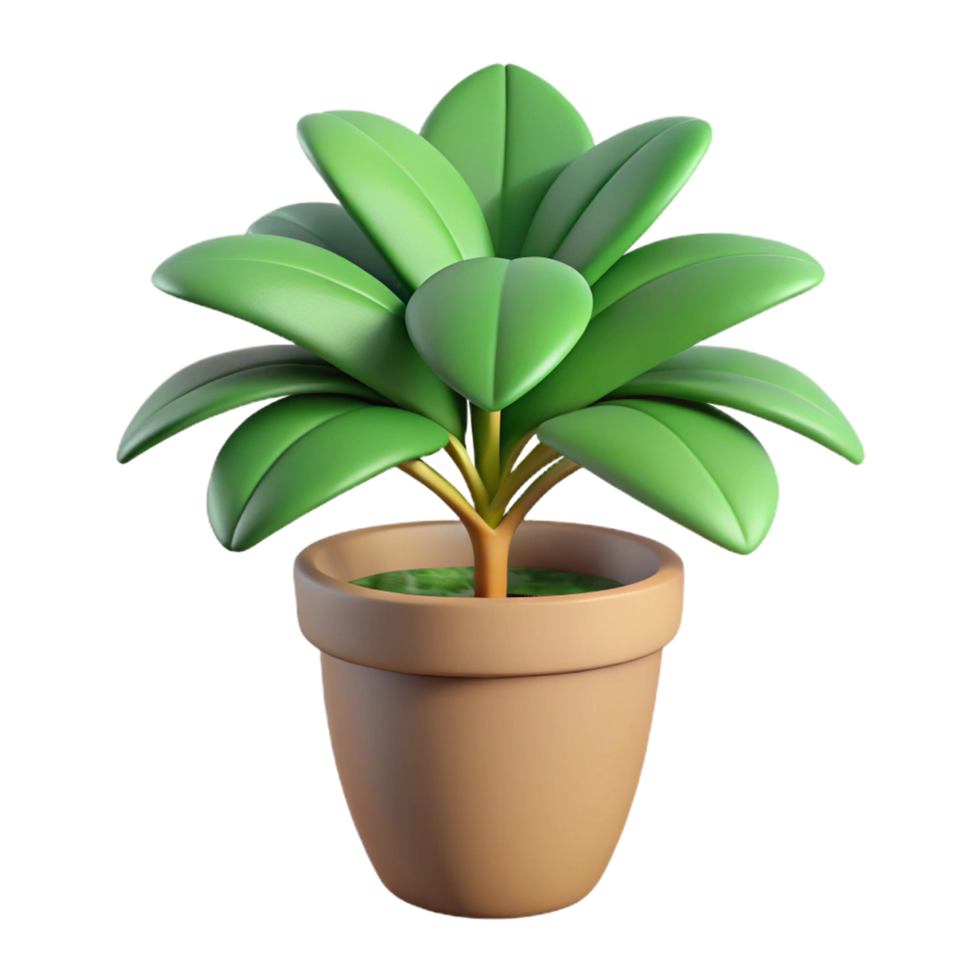 A 3D Render of a Cute Green Plant in a Brown Pot for Home Decor png