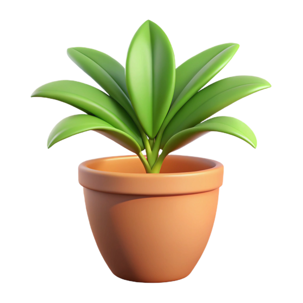 A vibrant 3D rendering of a potted plant with multiple green leaves in a terracotta pot png
