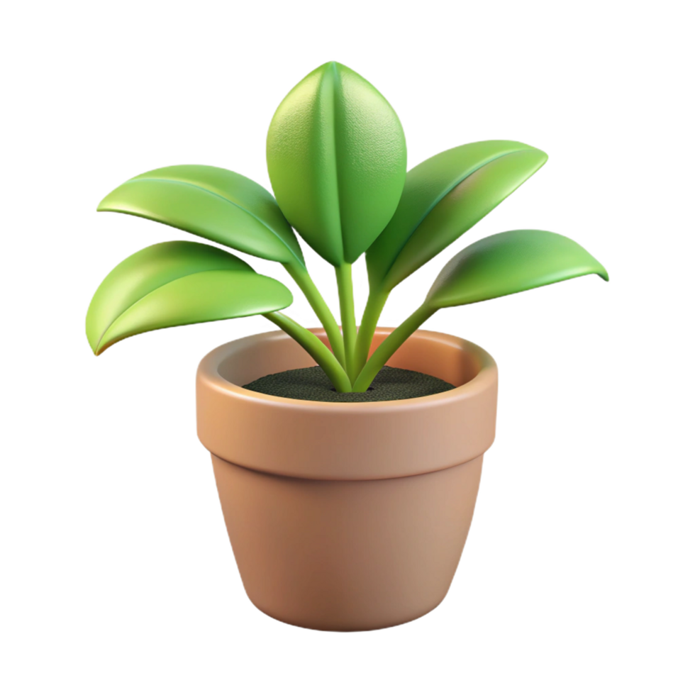 A 3D Render of a Small Potted Plant with Lush Green Leaves png