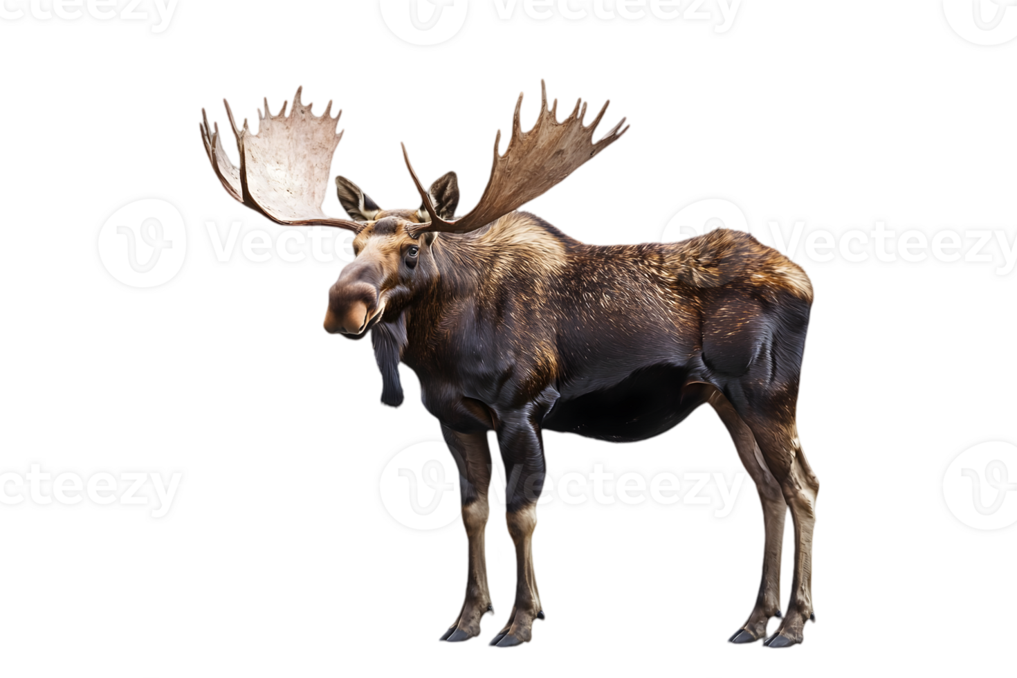 Large Moose With Antlers Standing Against Black Background png