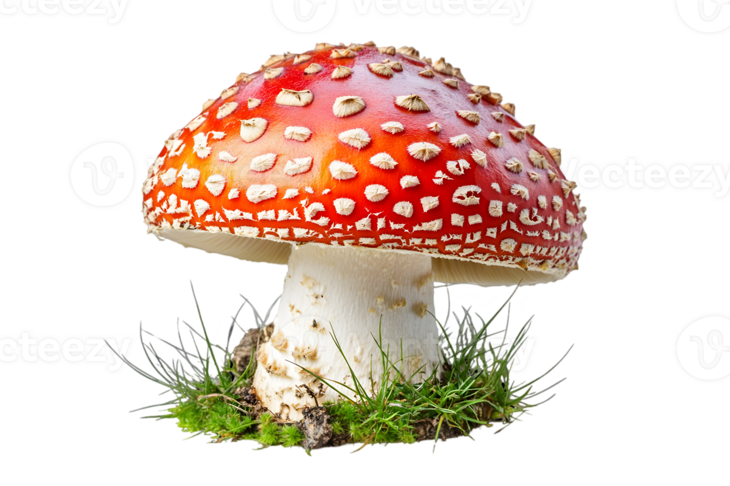 Red Mushroom With White Stem On Grass png