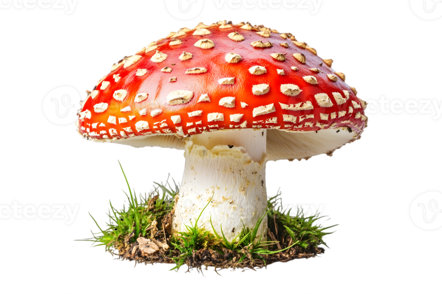 Red Spotted Mushroom On Grass on isolated transparent Background png