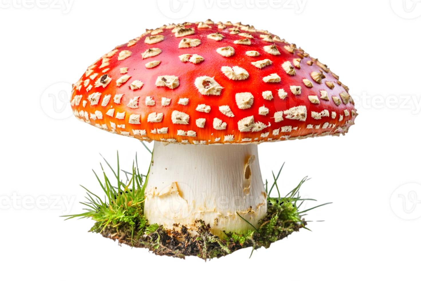 Red Spotted Mushroom On Grass isolated transparent Background png