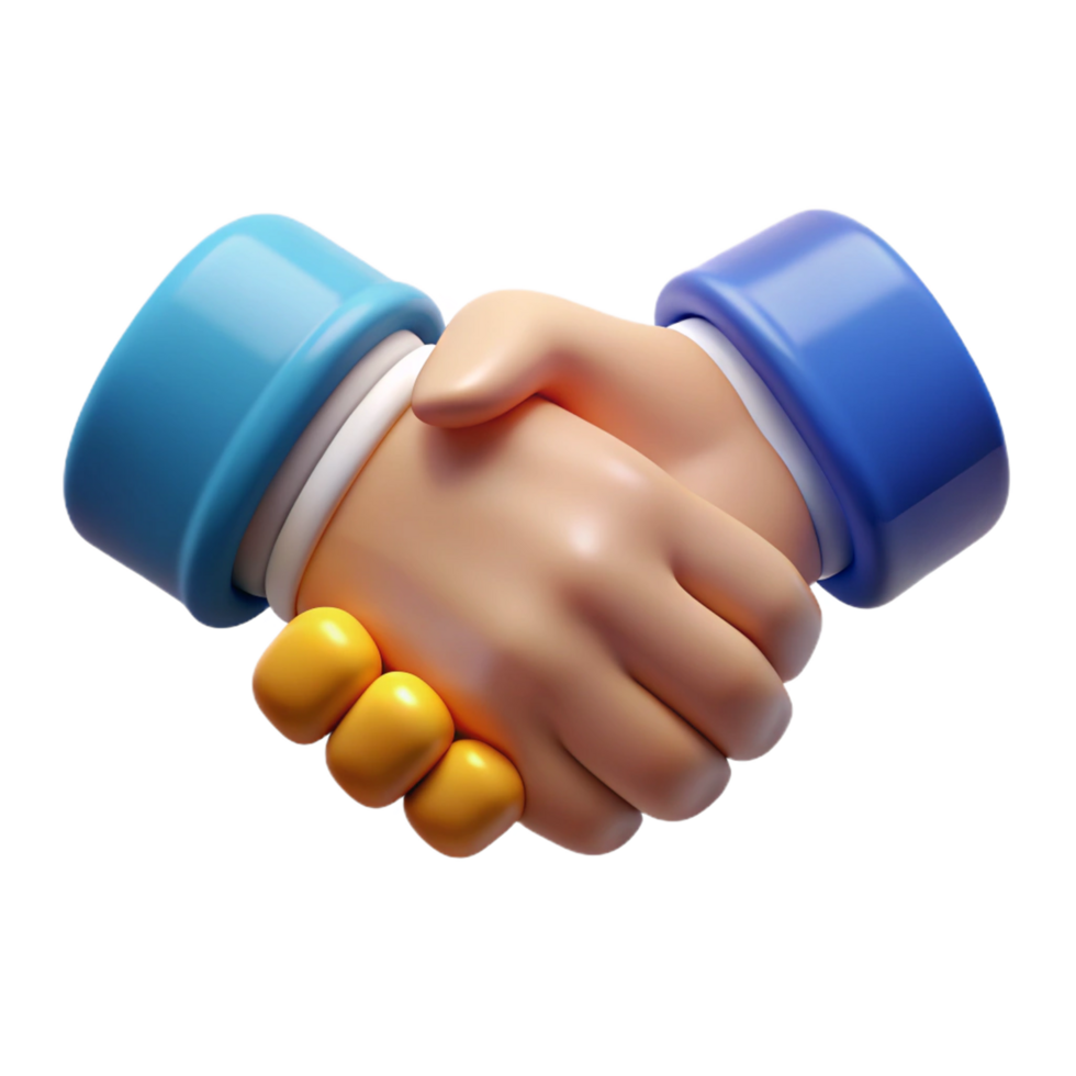 3D Render of Two Cartoon Hands Shaking in a Friendly Handshake Agreement png