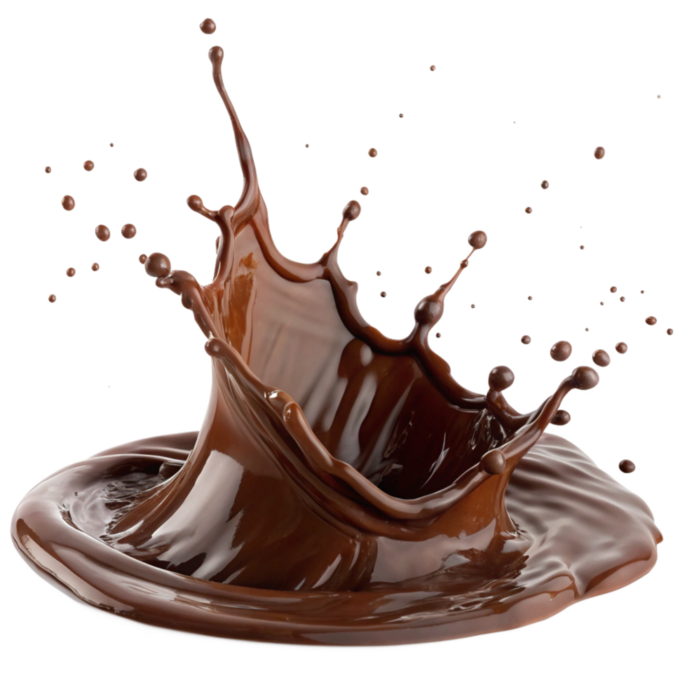A spectacular splash of rich dark chocolate creating a delicious crown of decadent swirls and droplets png
