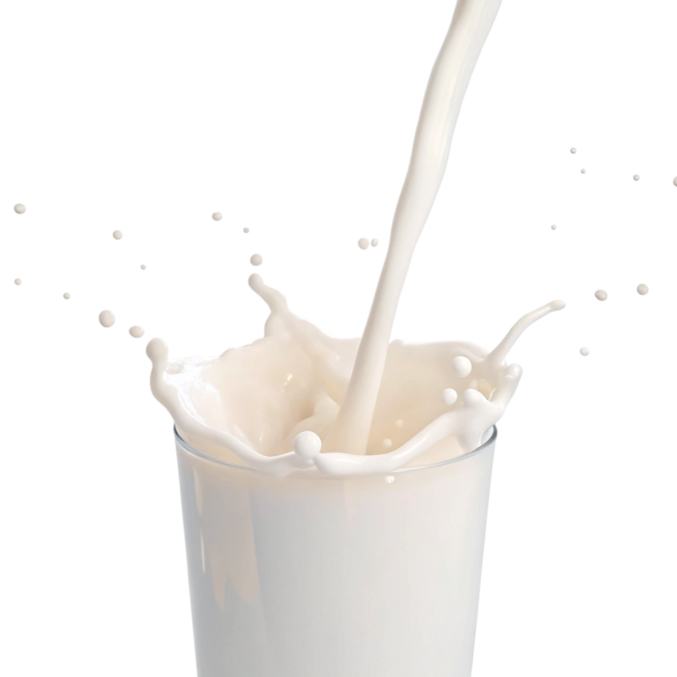 Milk pouring into a glass creating a splash and crown effect png