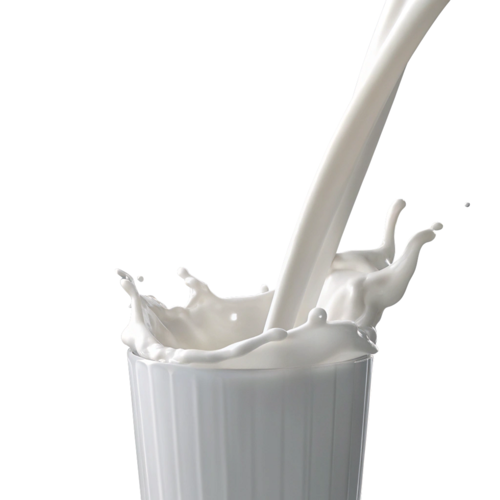 Milk pouring into a glass creating a splash a captivating image of dairy png