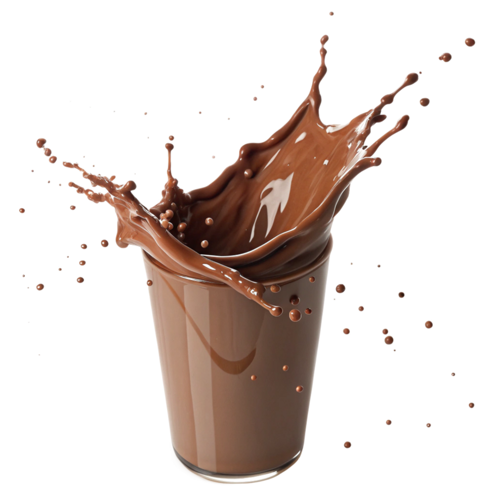 Delicious Chocolate Milk Splashing in a Glass, Creamy Brown Beverage with Dynamic Motion png