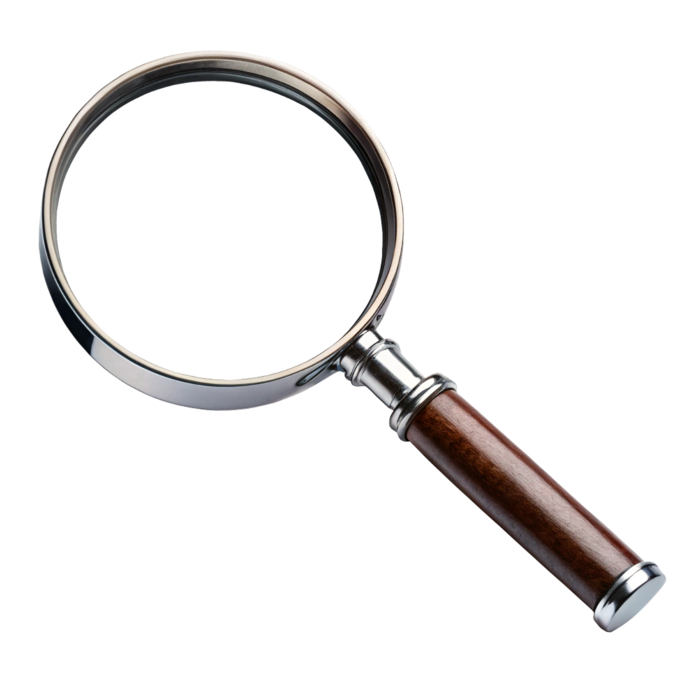 Magnifying Glass with Wooden Handle Closeup Studio Shot on Black Background png