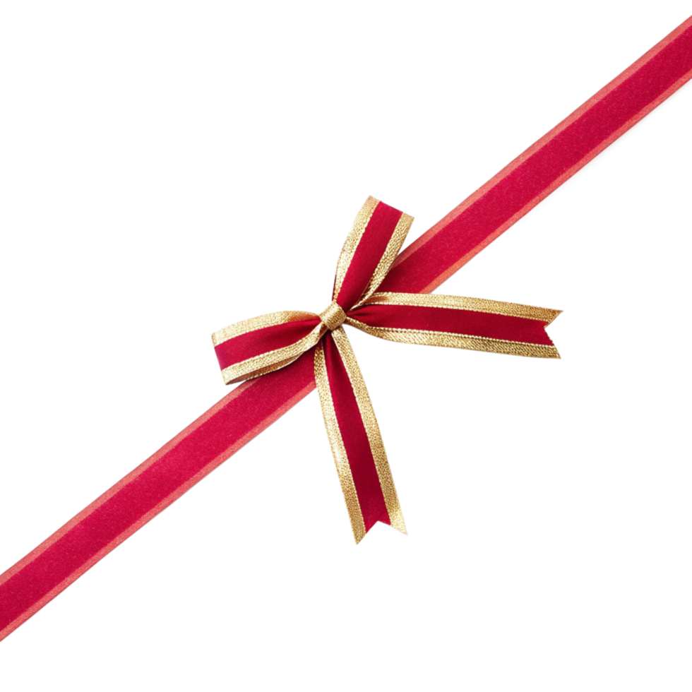 Elegant Red and Gold Ribbon Bow on Diagonal Line against Black Background png