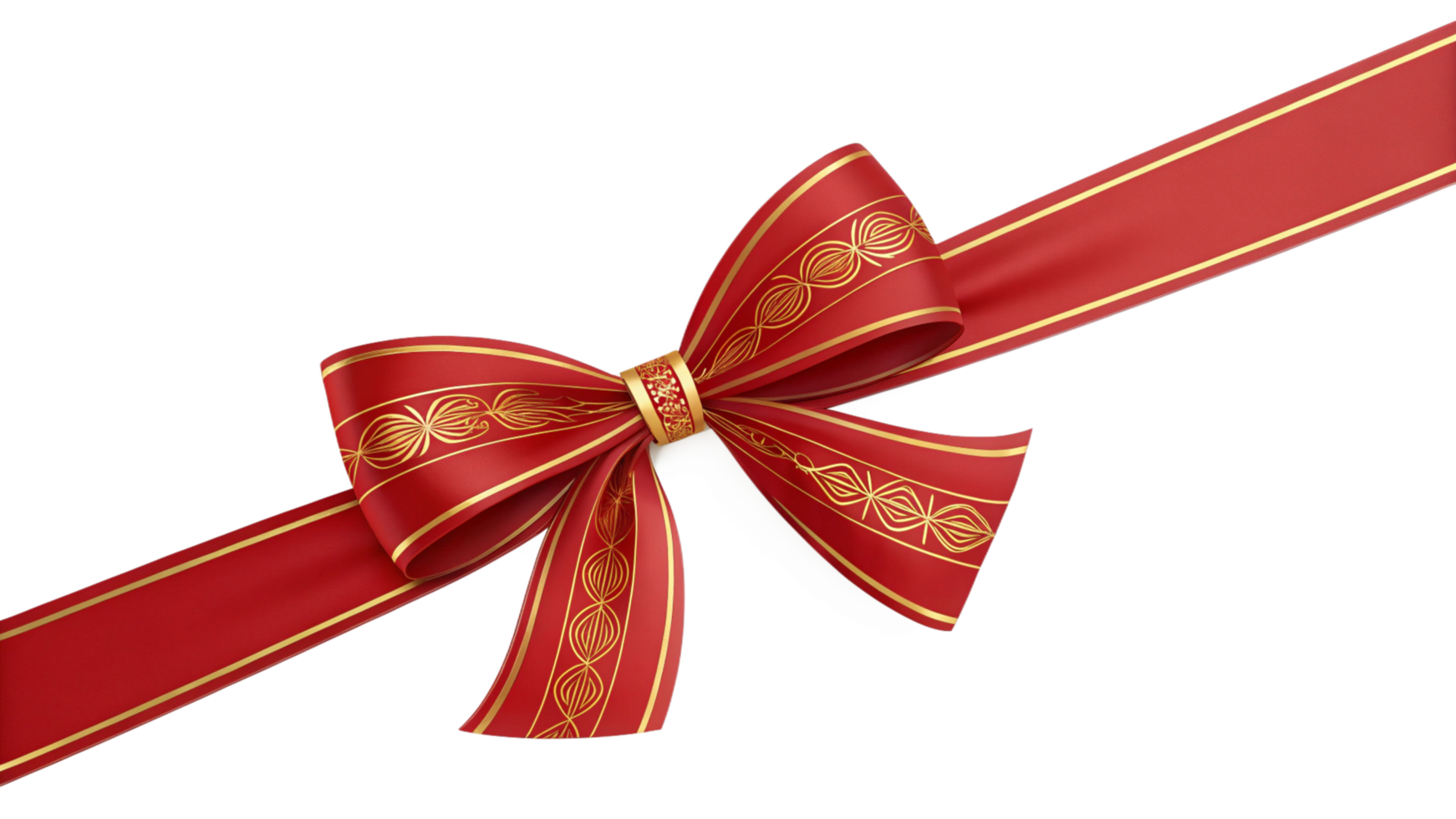 Elegant Red and Gold Bow with Intricate Design on a Black Background png