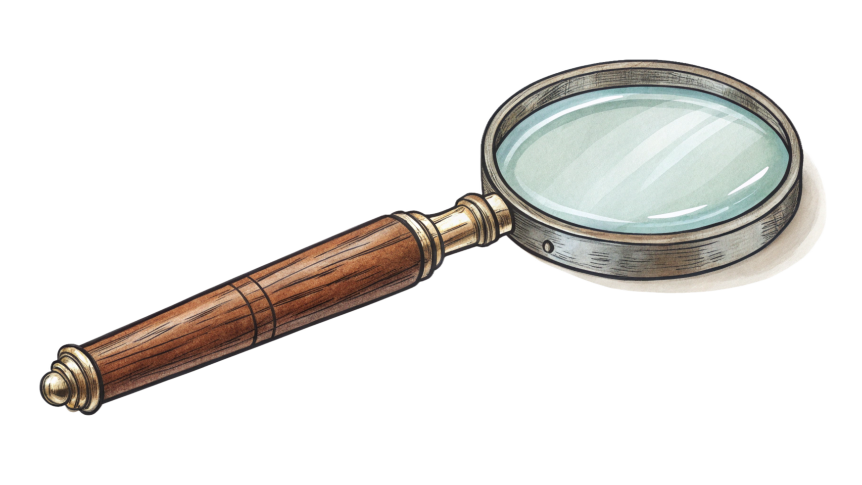 Antique Magnifying Glass with Wooden Handle and Brass Accents A Detailed png