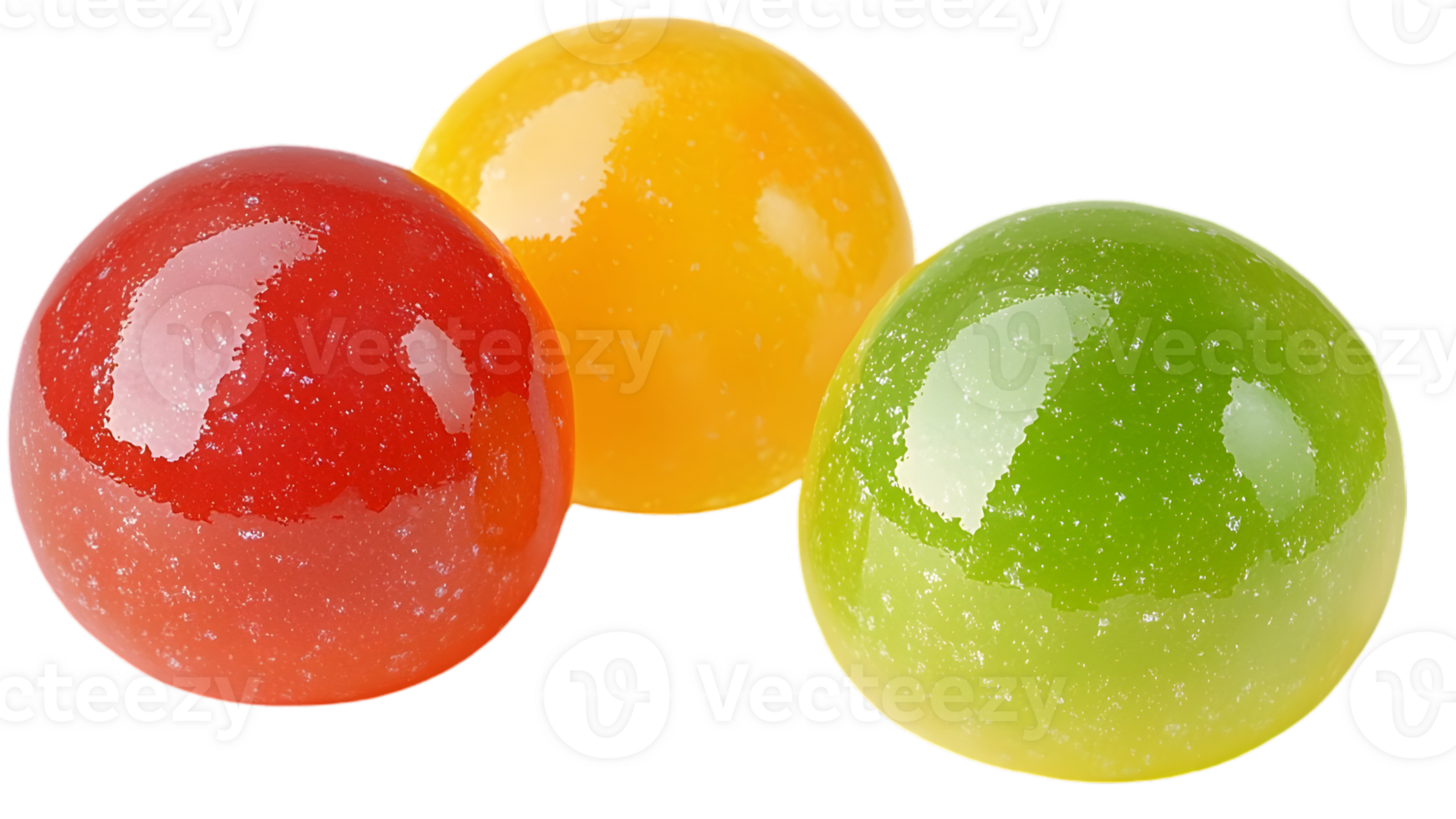 Three Colorful Round Candies On Isolated Transparent Background png