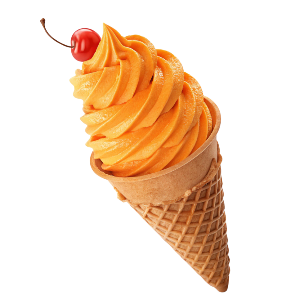 Delicious Soft Serve Ice Cream Cone with a Cherry on Top png