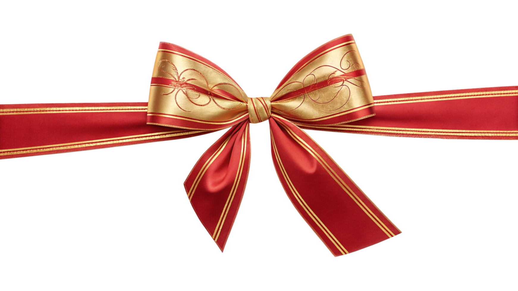 Elegant Red and Gold Satin Ribbon Bow with Delicate Design png
