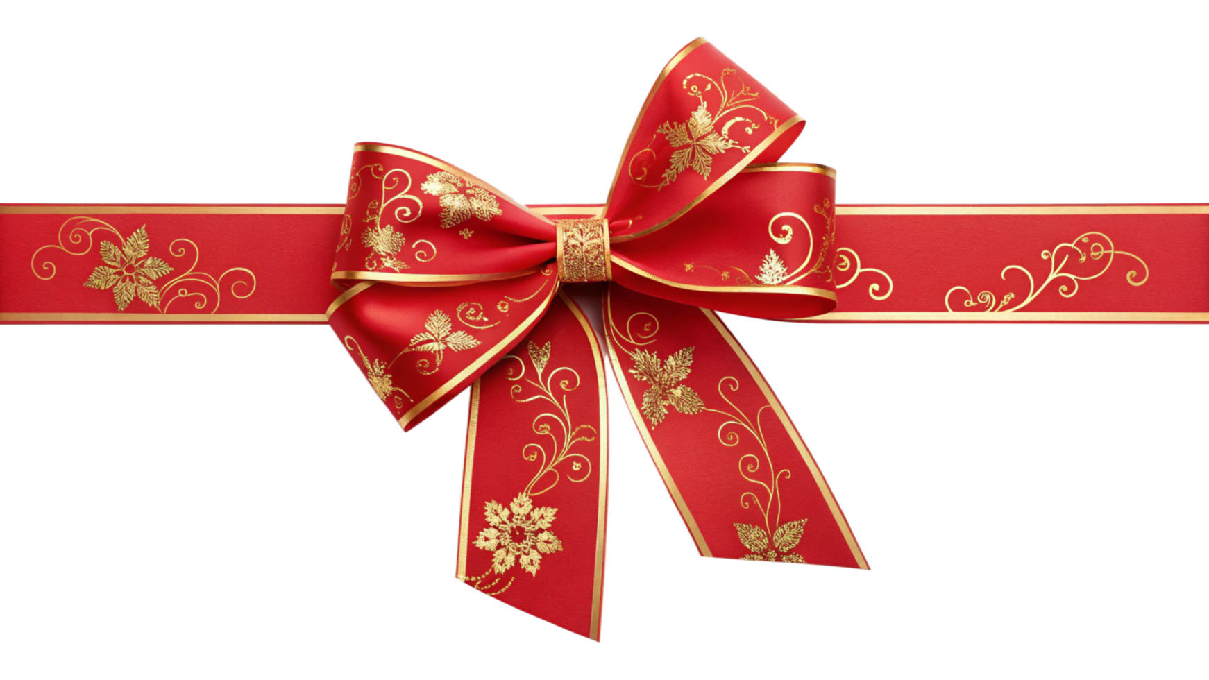 Red and Gold Christmas Bow with Elegant Festive Design on Ribbon png