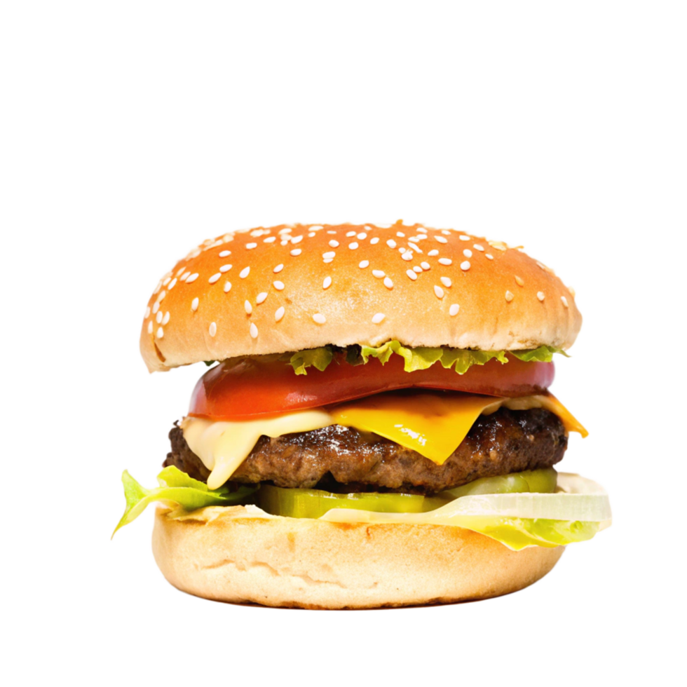 Cheeseburger with Sesame Seed and Fresh Toppings png