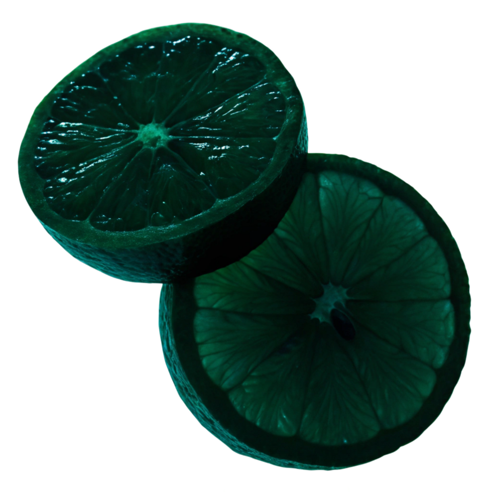 Two Slices of Lime Dark Teal Green Color Close Up Photography png