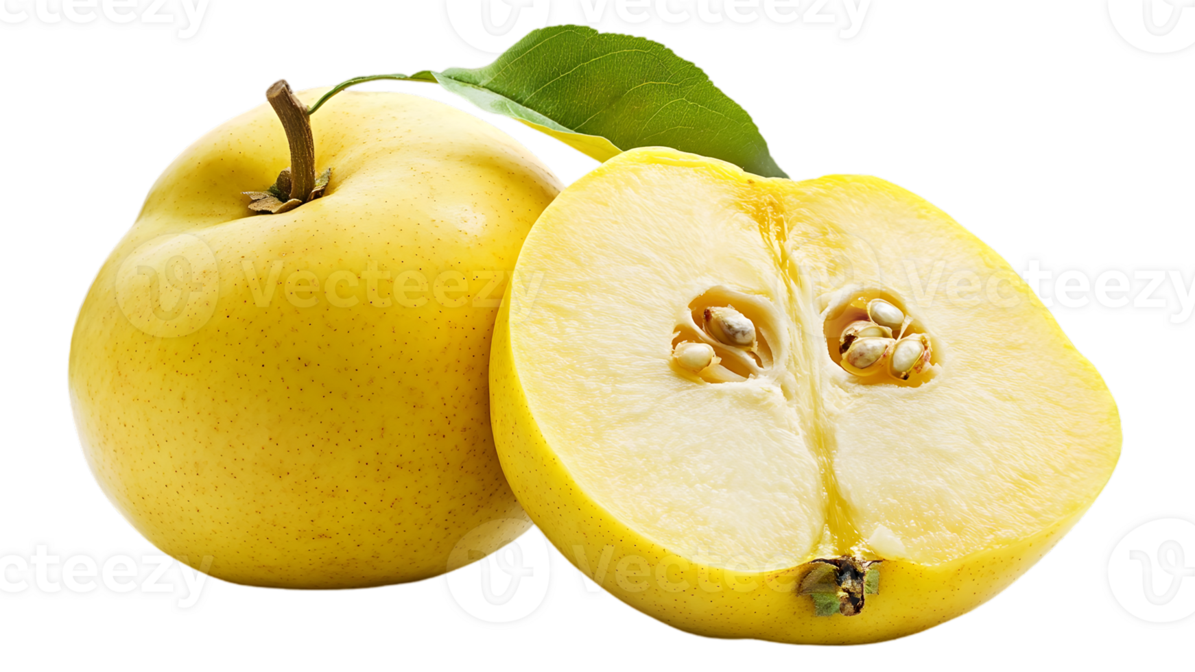 Two Yellow Apples and Slices, Isolated on Black Background png