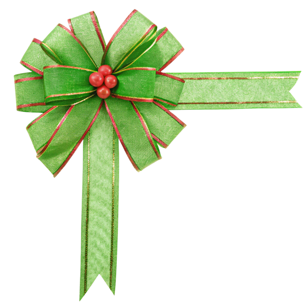 Green and Red Holiday Bow with Berries Festive Decoration Christmas Gift Wrap Ornament png