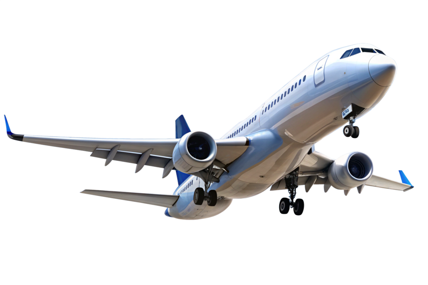 Airplane in flight landing gear down close up view of commercial airplane jetliner png