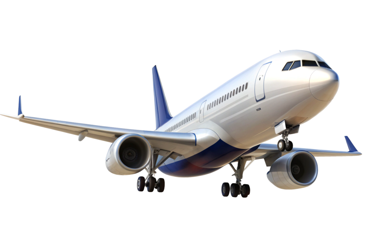 Closeup view of a modern passenger airplane during landing approach png