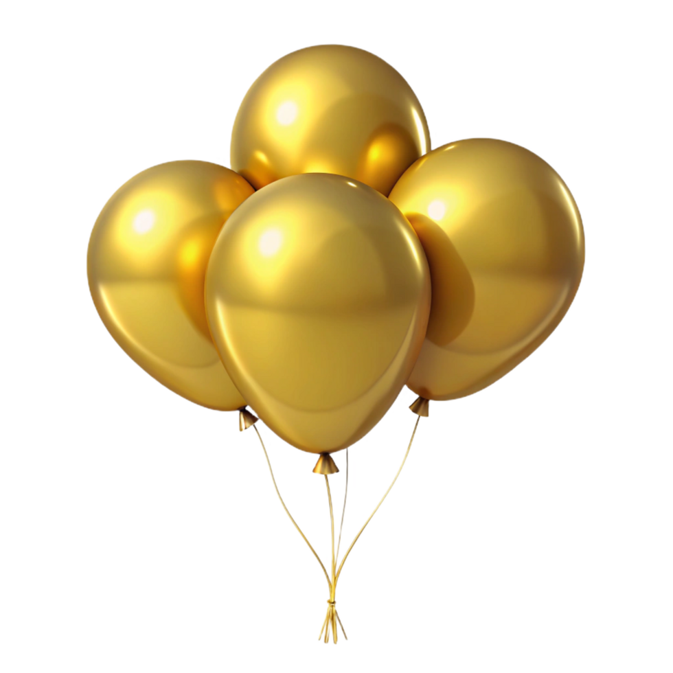 Four Shiny Golden Balloons Bunch Together on Black Background png