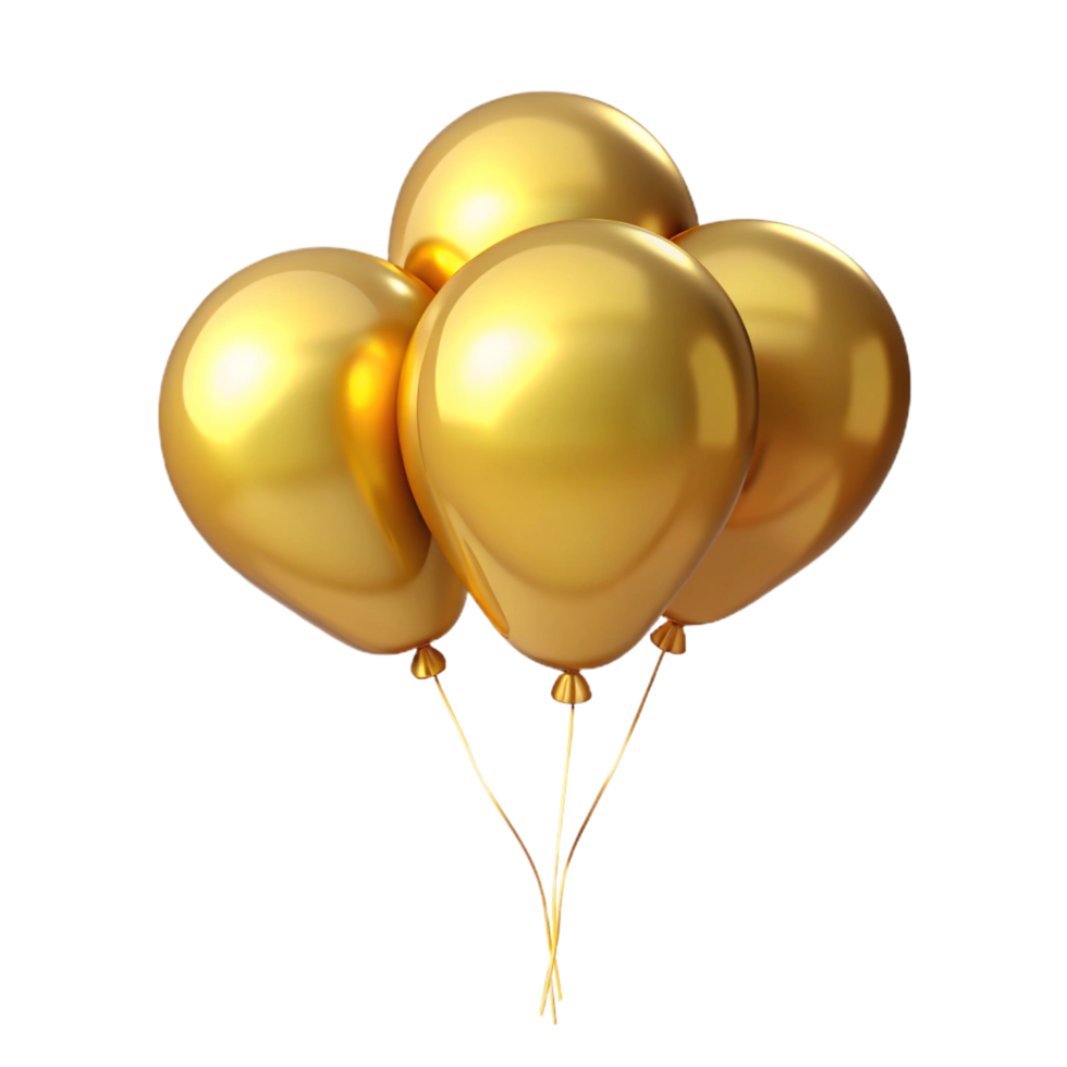Four Shiny Golden Balloons Bunch Festive Celebration Party Decoration png