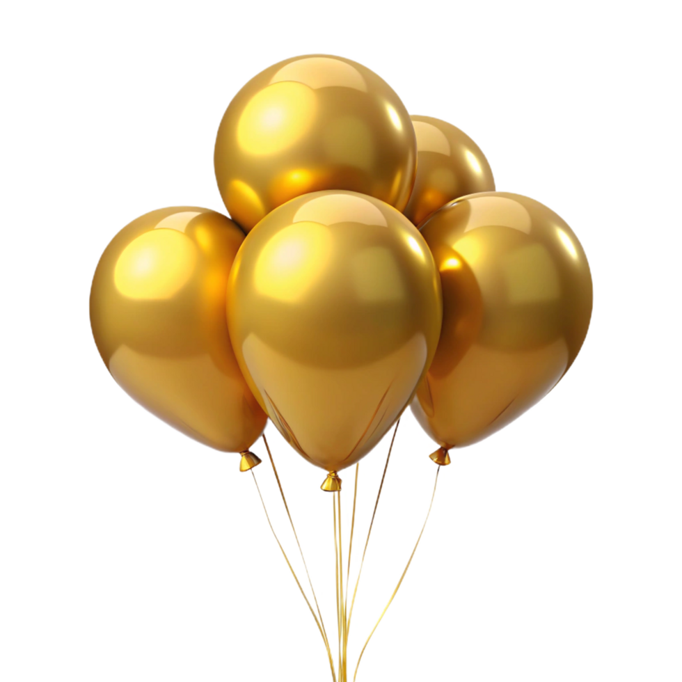 A cluster of shiny golden balloons floating against a black background png