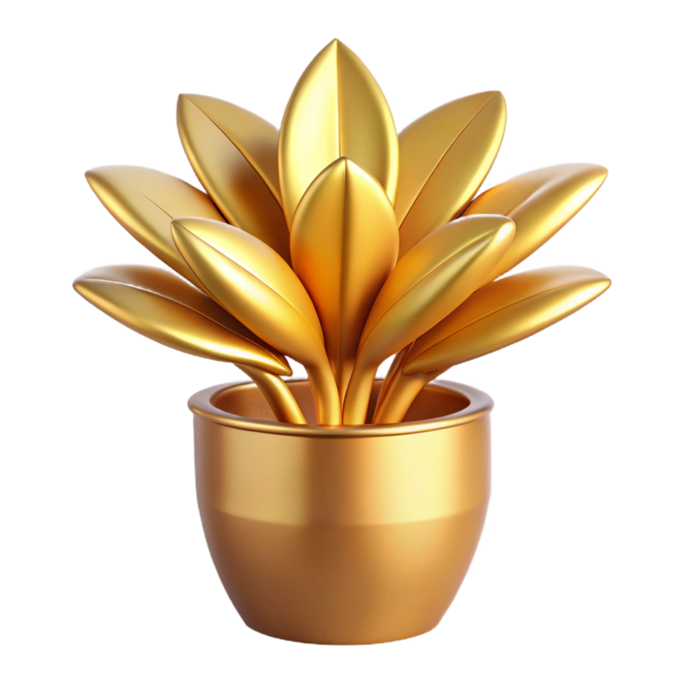 A Stunning 3D Render of a Golden Plant in a Pot A Luxurious and Elegant Decorative Item png