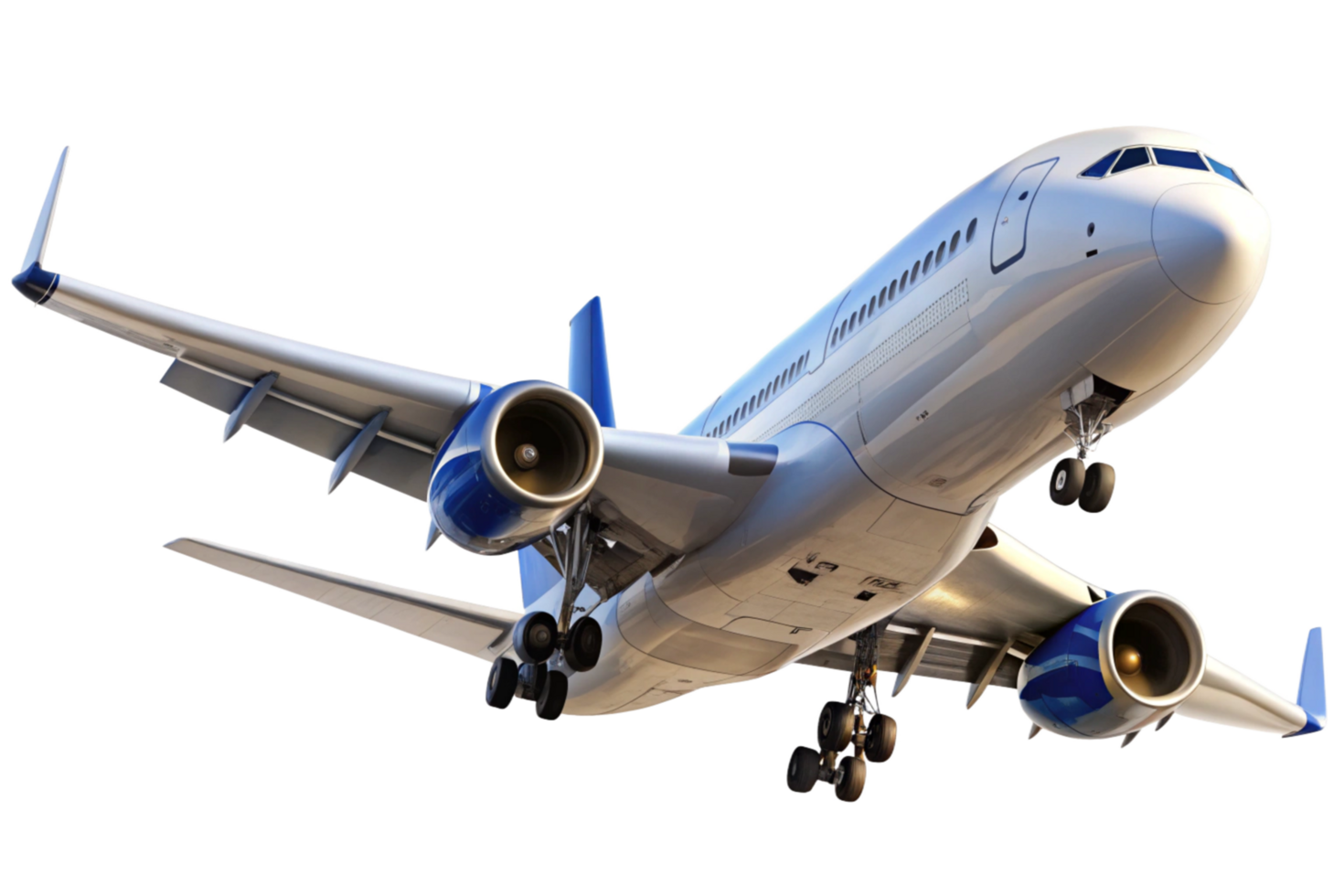 Airplane landing gear down, close up view of a commercial passenger jet during approach png