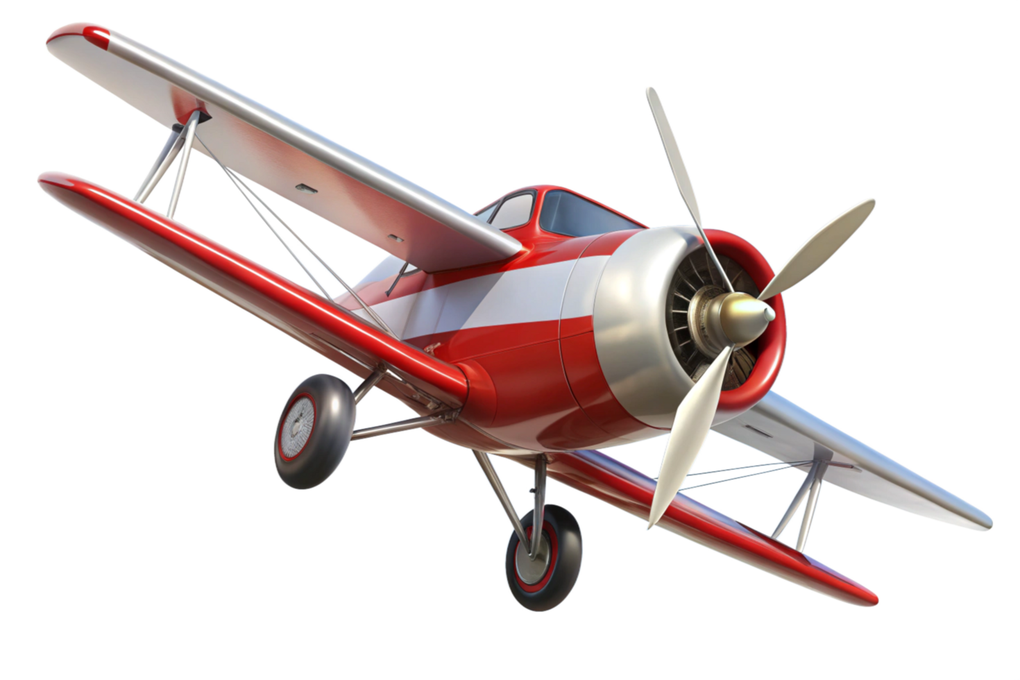 Vintage Red and White Biplane Airplane in Flight Aerial View png