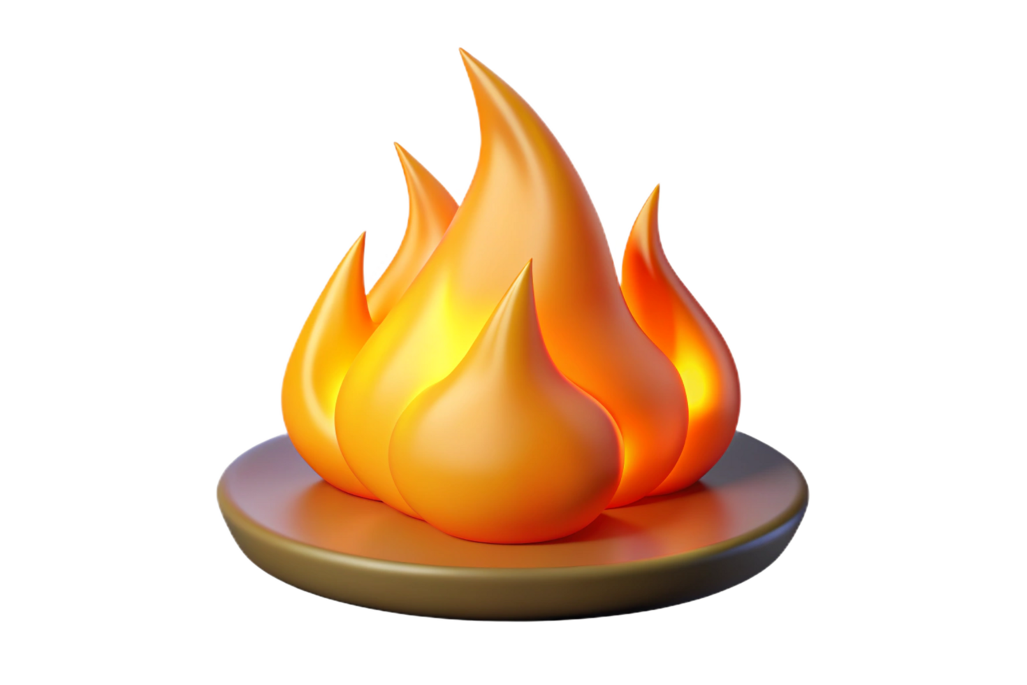 3D Render of a Stylized Campfire Flame on a Dark Brown Base, Burning Brightly with Orange and Yellow Hues png