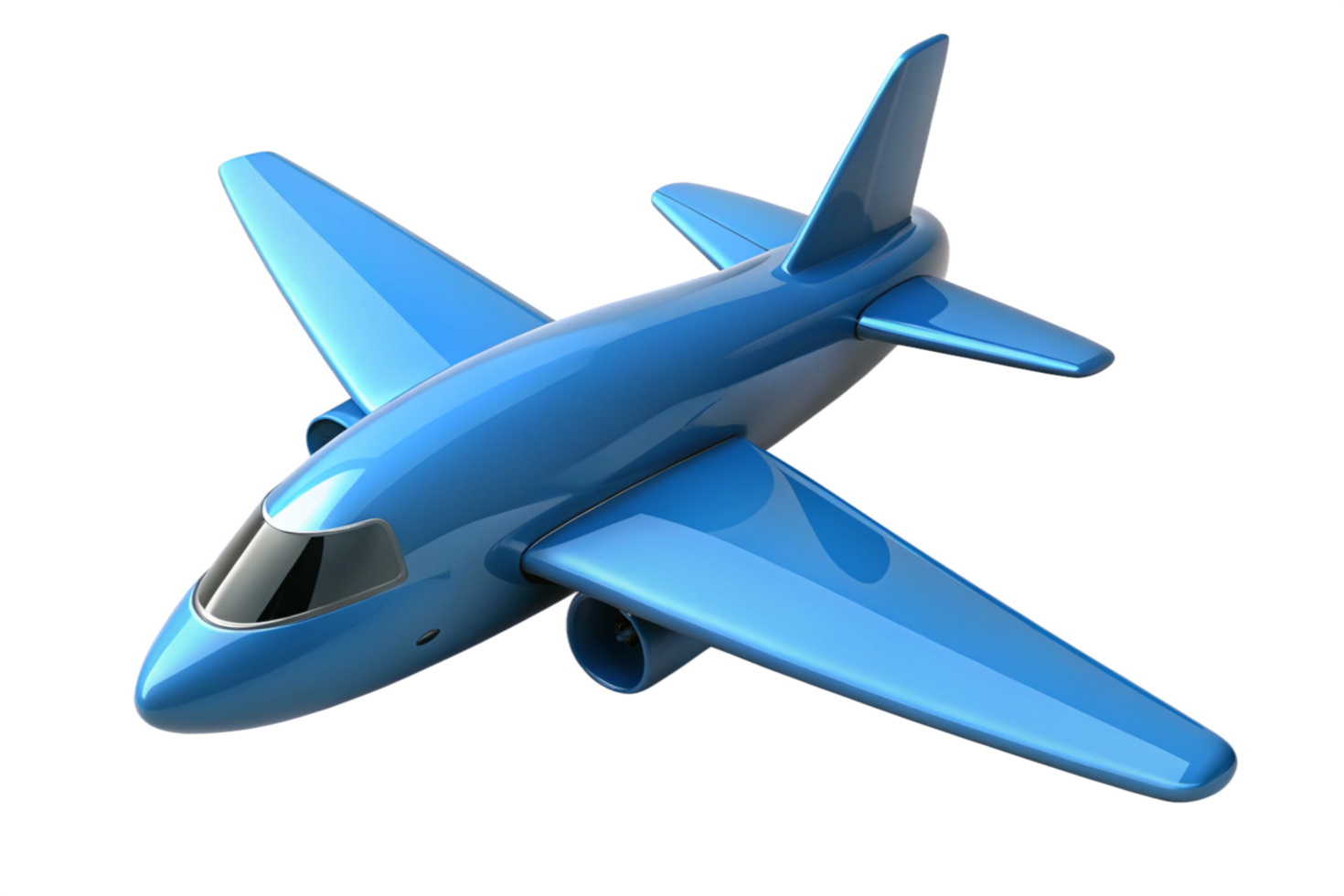 Shiny Blue Airplane Model in Flight 3D Render png