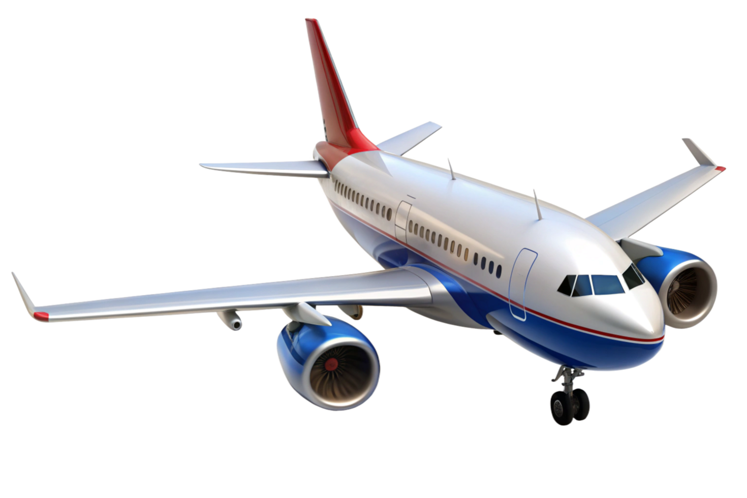 A Stunning 3D Render of a Modern Passenger Airplane with Red White and Blue Livery png