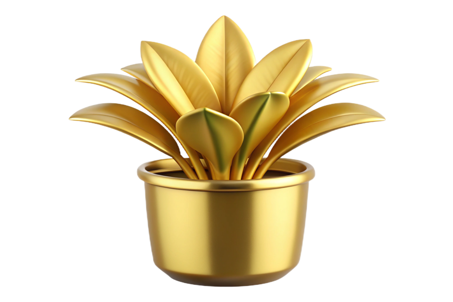 A Stunning Golden Plant in a Pot 3D Render Luxurious Decoration Wealth Prosperity Success png