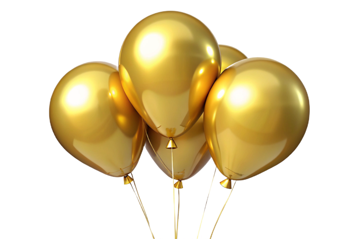 Four Shiny Golden Balloons Floating Together in Celebration png