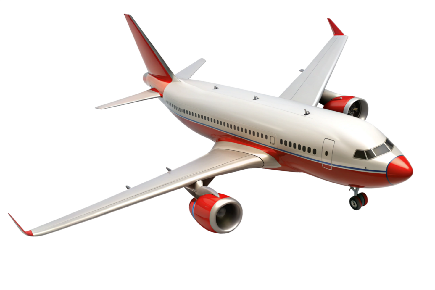 Red and White Passenger Airplane in Flight HighAngle View png