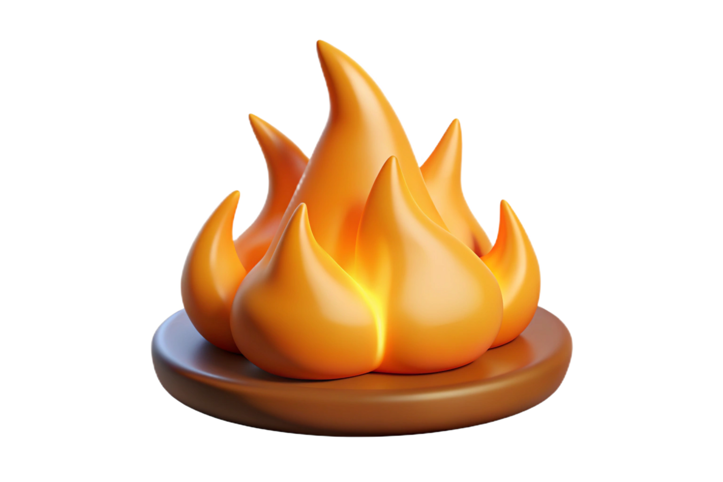 3D Render of a Cartoon Campfire Flame on a Brown Base Isolated on Black Background png
